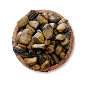 Tiger Eye Tumbled Stones | Polished Tigers Eye Crystal Gemstones | Shop Brown Metaphysical Crystals for Solar Plexus, Sacral Chakras, Bulk