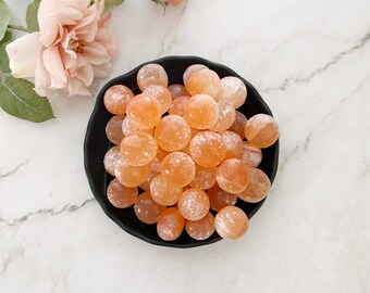 Orange Selenite Stone, Orange Selenite Crystal Sphere, Peach Selenite, Shop Metaphysical Crystals for Sacral Chakra, Crystal Charging