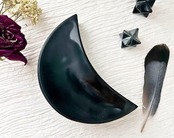 Black Crescent Moon Soapstone Bowl, Altar, Offering, Incense Holder, Crystal Storage, Jewelry Trinket Dish, Witch Gift, Halloween Home Decor