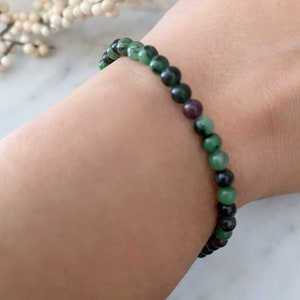 4mm Ruby Zoisite Beaded Bracelet | Polished Ruby Zoisite Gemstone Bead Stretch Bracelet | Anyolite | Shop Green Metaphysical Crystals