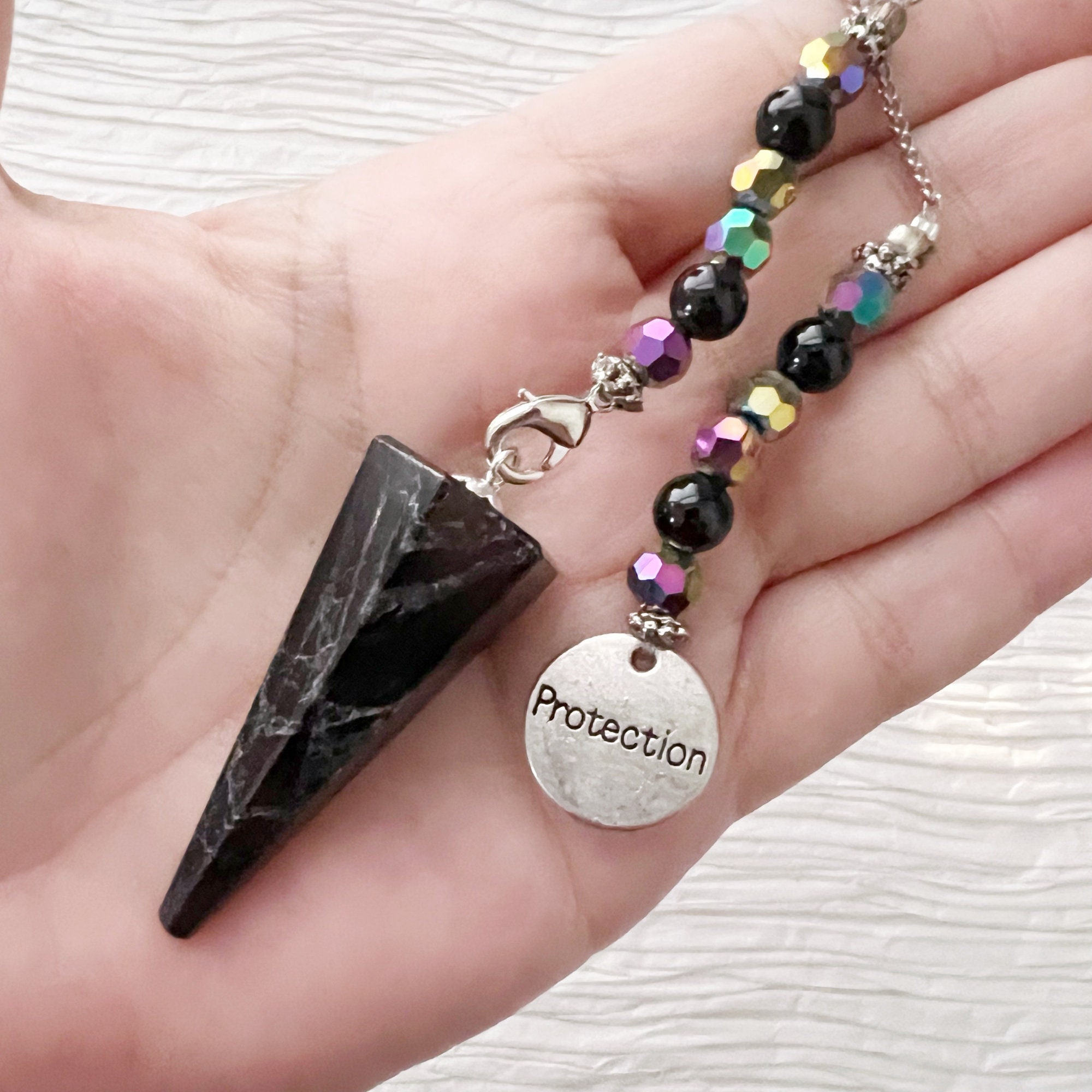 Black Tourmaline Pendulum Hypnotic Sterling Silver Crystal Dowsing Protection Black Tourmaline Pendulum with Protection Charm | The Stone  main image 3