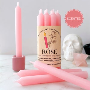 Rose Pink Spell Candles, 5 Pink Chime Candles, Witch Candles for Spells, Ritual Candles, Small Bulk Candles, Pink Candles for Love, Magic image 3