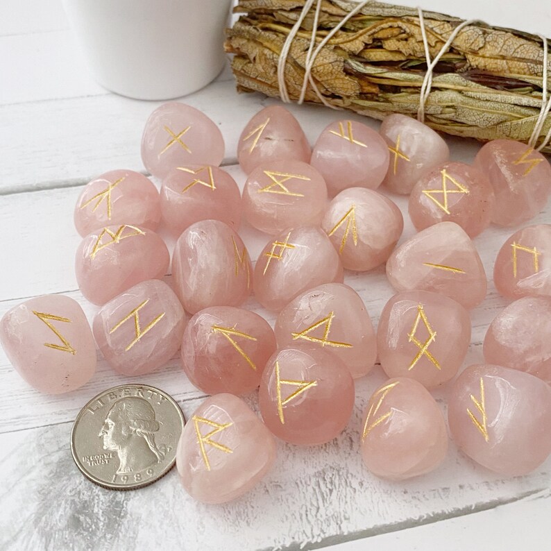 Rose Quartz Runes | Rose Quartz Crystal Rune Set | Set of 25 Rose ...