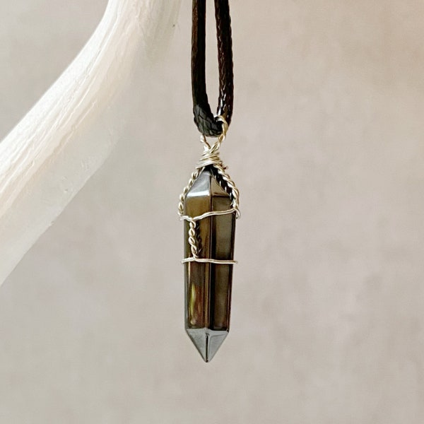 1.5" Double Terminated Hematite Crystal Point Pendant | Shop Metaphysical Crystals for Root Chakra