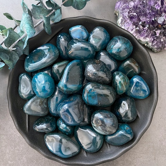 Teal Agate Tumbled Stones Polished Teal Blue Agate Crystal