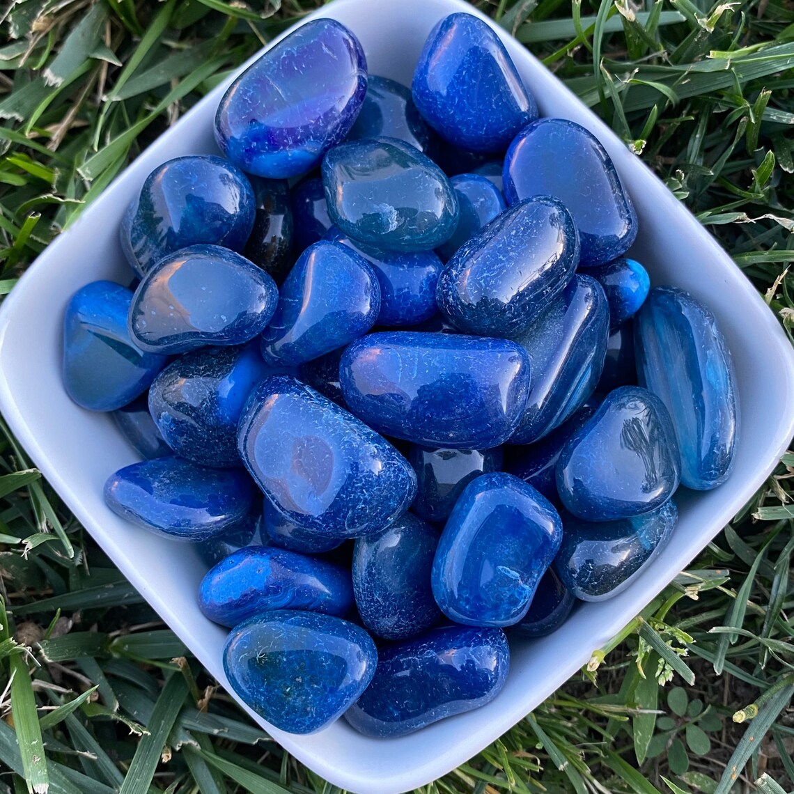 Blue Agate Tumbled Stone Polished Blue Agate Stones Reiki Etsy