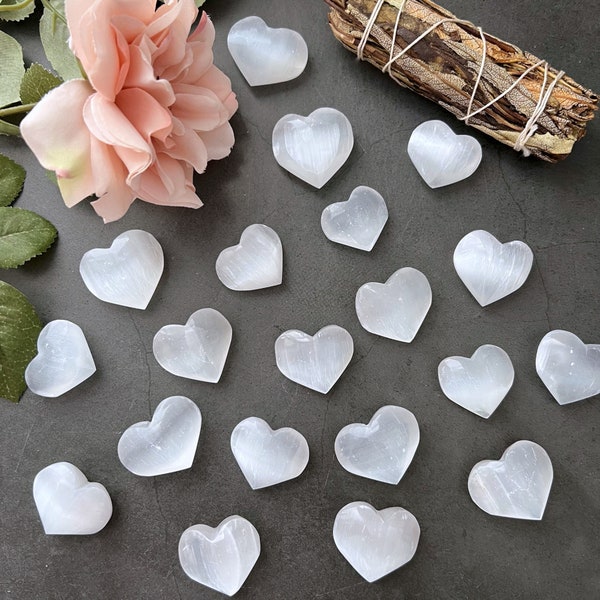 1" Mini Selenite Crystal Heart | Polished Small Selenite Crystal Pocket Heart | Shop Metaphysical Crystals for Crown Chakra