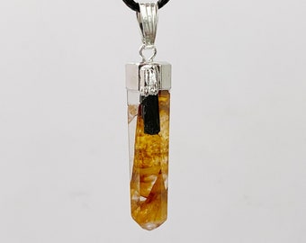 Golden Healer Quartz Necklace | Golden Healer with Black Tourmaline Pendant | 1-1.25" Golden Healer Point Pendant | Solar Plexus Chakra