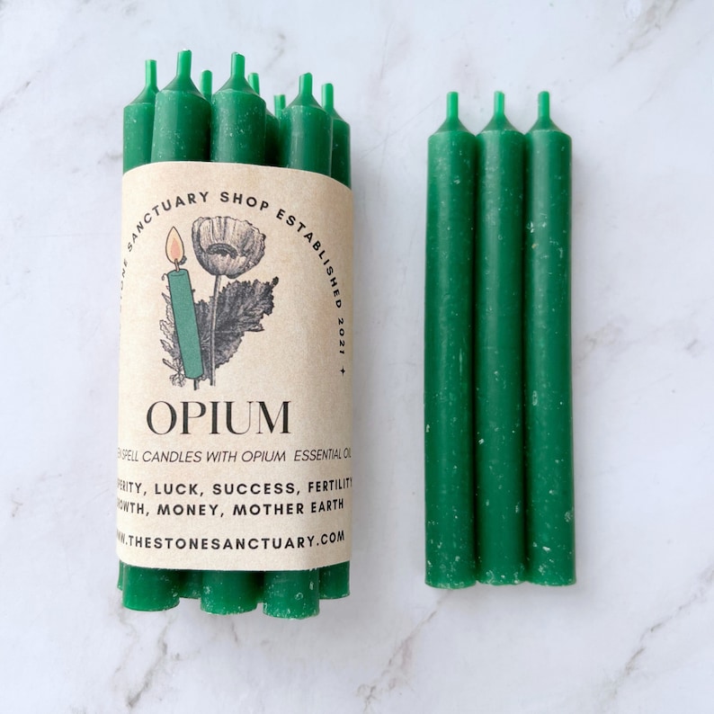 Opium Green Spell Candles, 5 Green Chime Candles, Witch Candles, Ritual Candle, Small Bulk Candles, Green Candles for Spellwork image 5