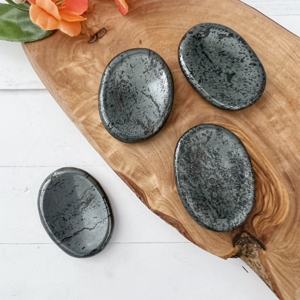 Hematite Worry Stone | Polished Natural Oval Hematite Crystal Gemstone Worry Stones | Shop Metaphysical Crystals for Root Chakra