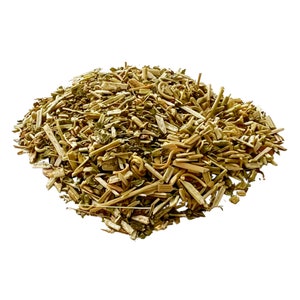 May include: A pile of dried herbs, a mix of green and brown, with some stems and leaves.