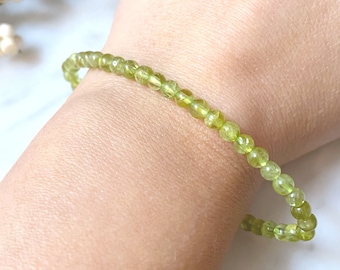 4mm Peridot Beaded Bracelet | Polished Peridot Gemstone Bead Stretch Bracelet | Shop Metaphysical Crystal Jewelry, August Birthstone