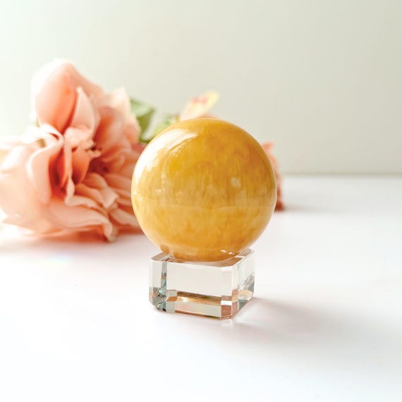 Polished Yellow Calcite Sphere | 40mm Golden Crystal Orb, Meditation Altar Stone