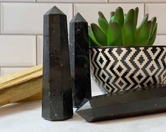 3" Black Tourmaline Point: Polished Tower Energy Generator, Root Chakra