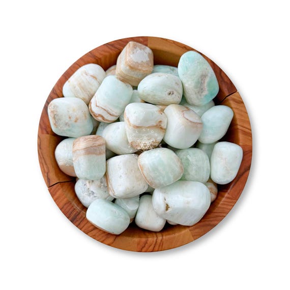 Caribbean Blue Calcite Crystal | Caribbean Blue Calcite Stone | Polished Green Caribbean Blue Calcite Tumbled Stones, Reiki Healing Crystals