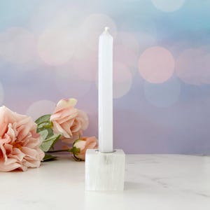 1" Selenite Cube Mini Candle Holder for Ritual Candles, Chime Candle Holder, Selenite Candle Holders for Spells, Candle Magic, Meditation