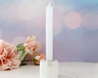 1" Selenite Cube Mini Candle Holder for Ritual Candles, Chime Candle Holder, Selenite Candle Holders for Spells, Candle Magic, Meditation