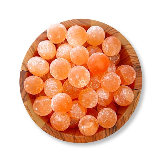 Orange Selenite Stone, Orange Selenite Crystal Sphere, Peach Selenite, Shop Metaphysical Crystals for Sacral Chakra, Individual or Bulk