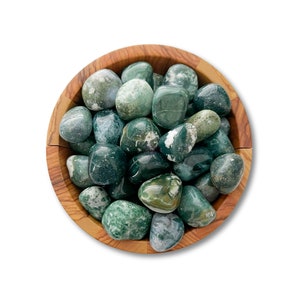 Green Moss Agate Tumbled Stones | Polished Tumbled Green Moss Agate Crystal | Shop Metaphyscial Crytals and Stones for Heart Chakra