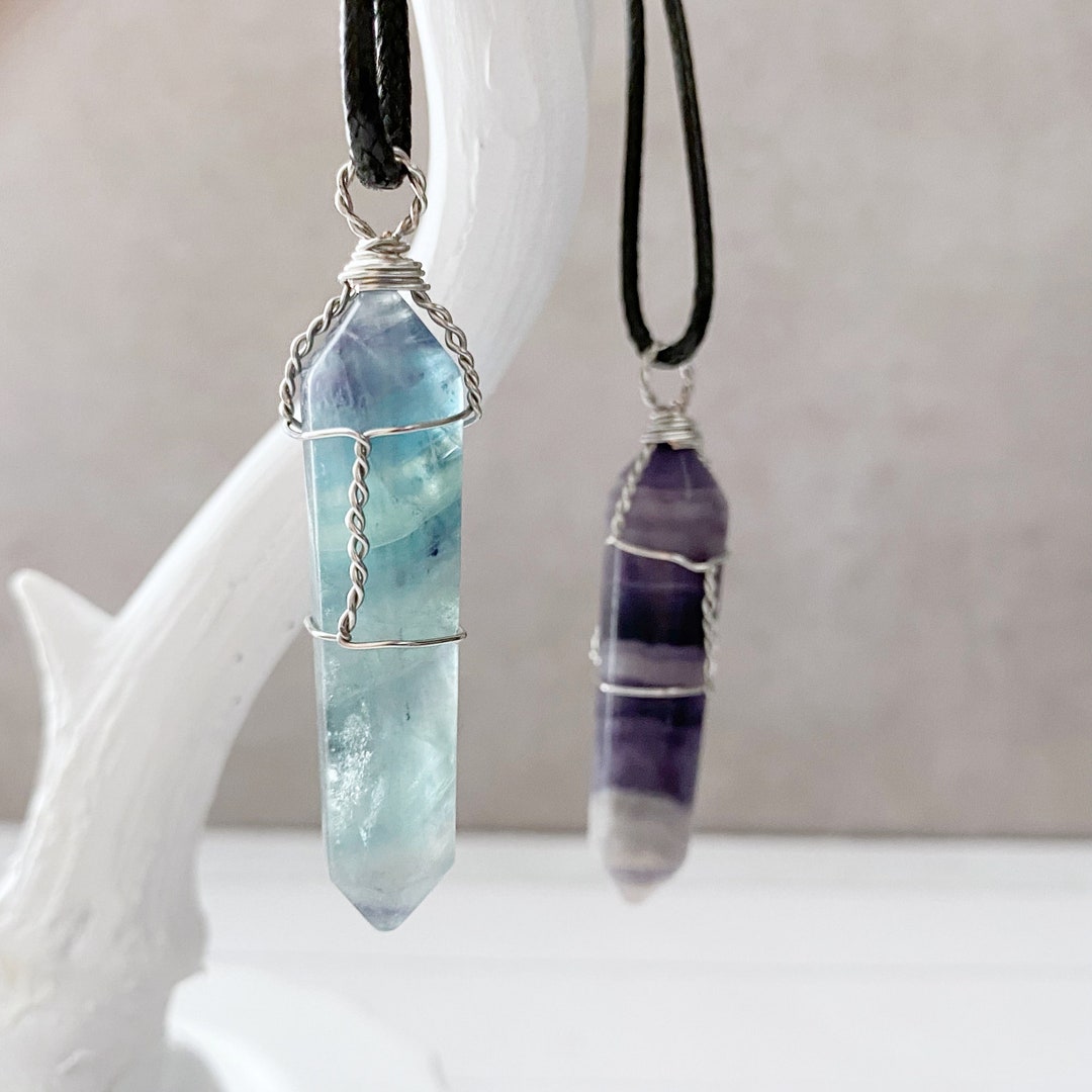 Fluorite Crystal Necklace Wire Wrapped Fluorite Crystal Etsy