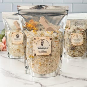 Handcrafted Botanical Bath Salts | Bath Soak w/Herbs, Muslin Bag, and Crystal for Intention Setting