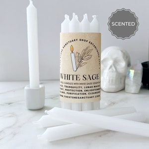 White Sage White Spell Candles, 5 Scented White Sage Chime Candles, Witch Candles, Ritual Candles, Small Bulk Candles, Candles for Peace image 3