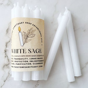 White Sage White Spell Candles, 5 Scented White Sage Chime Candles, Witch Candles, Ritual Candles, Small Bulk Candles, Candles for Peace image 5