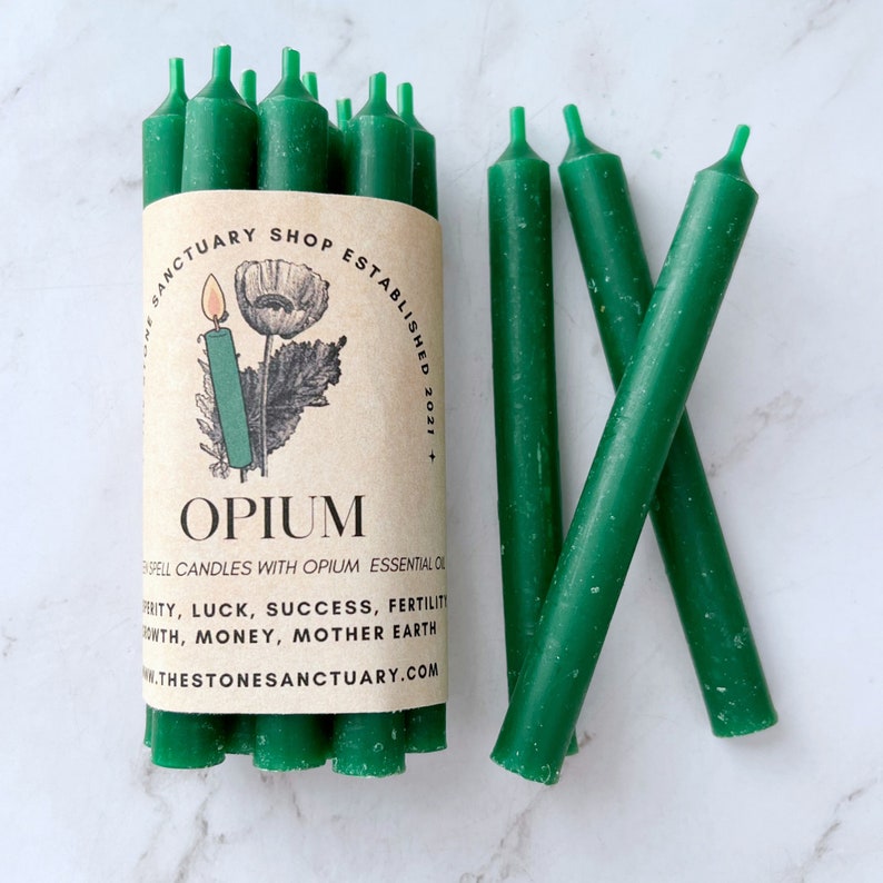 Opium Green Spell Candles, 5 Green Chime Candles, Witch Candles, Ritual Candle, Small Bulk Candles, Green Candles for Spellwork image 4