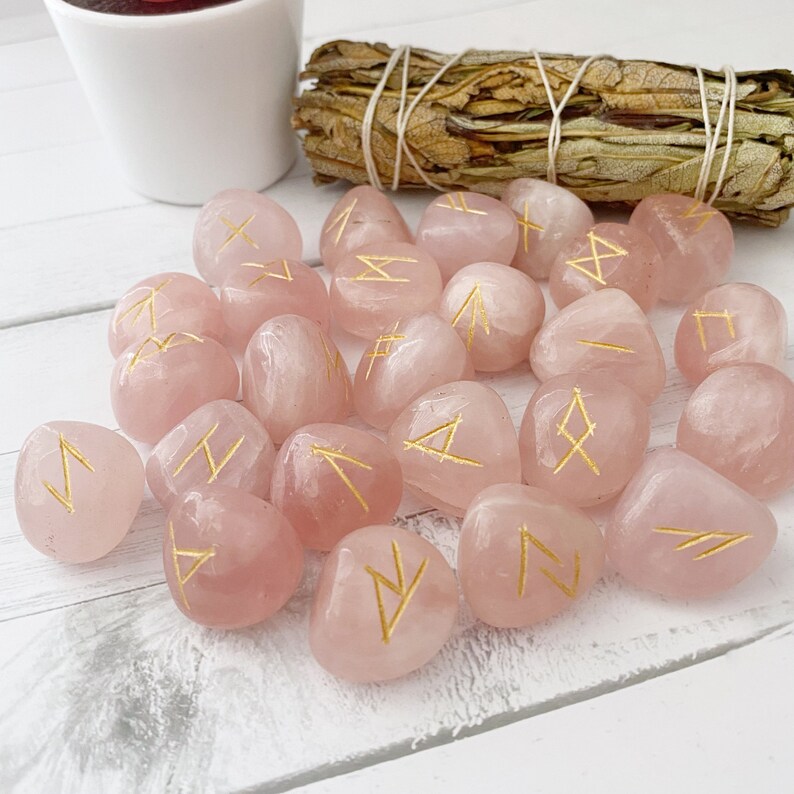 Rose Quartz Runes | Rose Quartz Crystal Rune Set | Set of 25 Rose ...