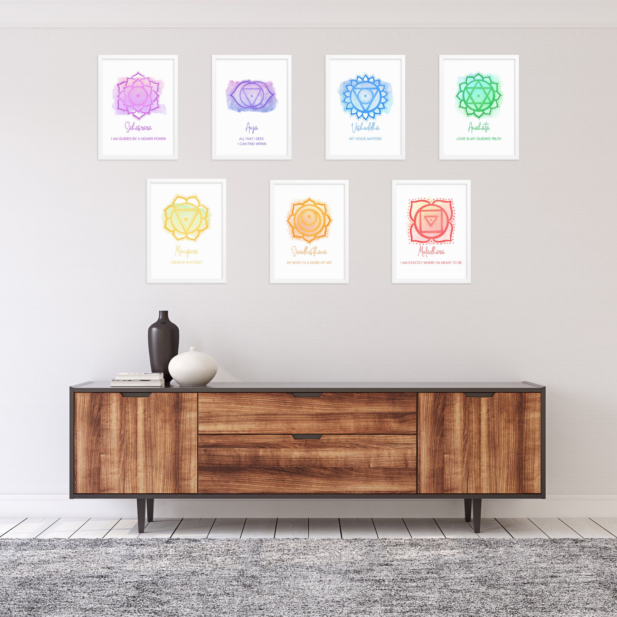 7 Chakra Posters, Set of 7 Chakra Wall Art, Chakra Affirmations Poster ...