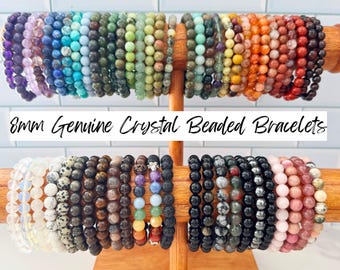 8mm Gemstone Bead Bracelets: Choose Your Type of Crystal Gemstone Stretch Stackable Jewelry (Over 60+ Types)