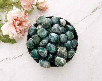 Green Moss Agate Tumbled Stones | Polished Tumbled Green Moss Agate Crystal | Shop Metaphyscial Crytals and Stones for Heart Chakra
