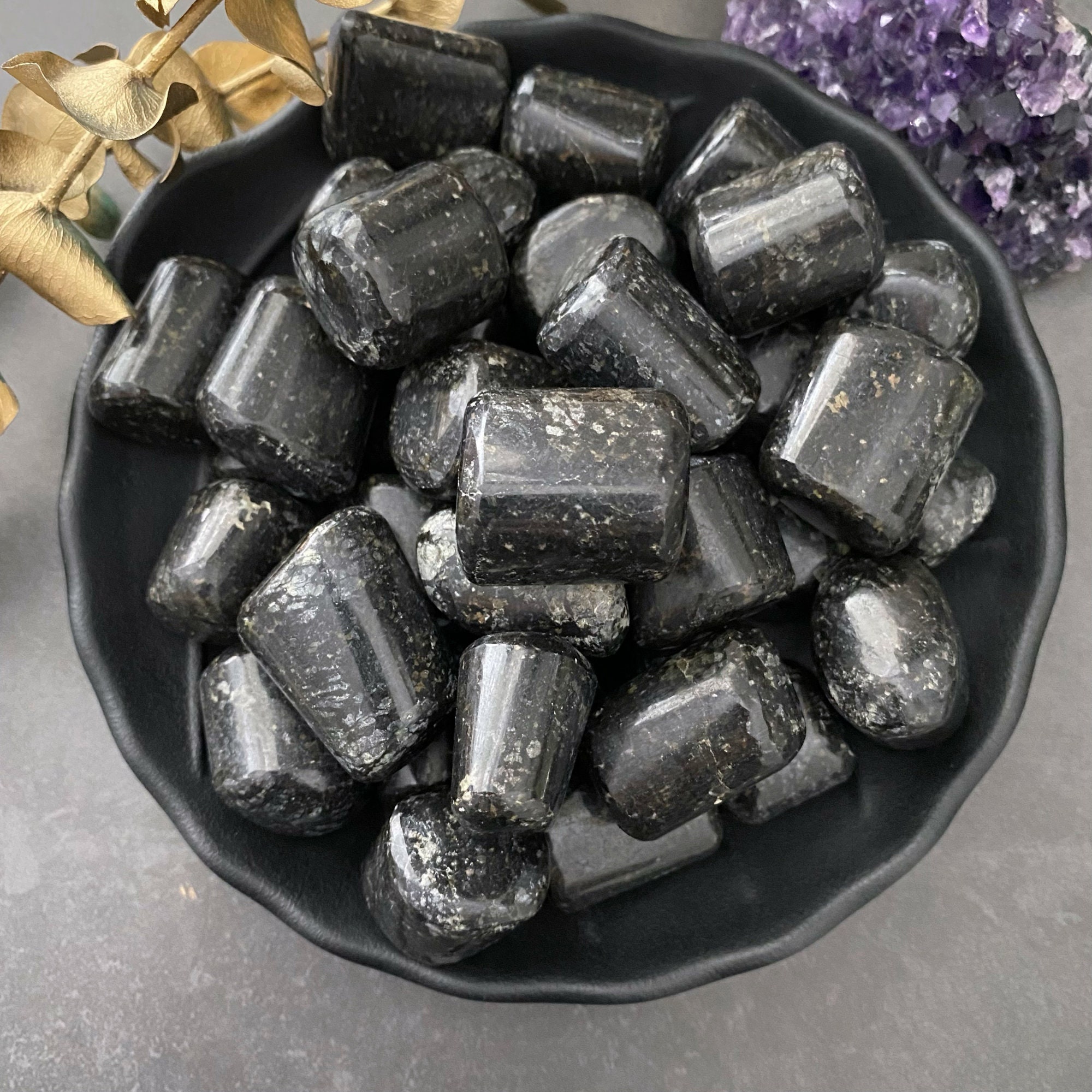 Black Galaxy Jasper Tumbled Stone Polished Black Jasper Etsy