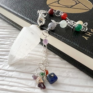 Selenite Pendulum | Teardrop Selenite Crystal Pendulum w/Chakra Chain | Selenite Dowsing Pendulum | Witches Pendulum | Crown Chakra