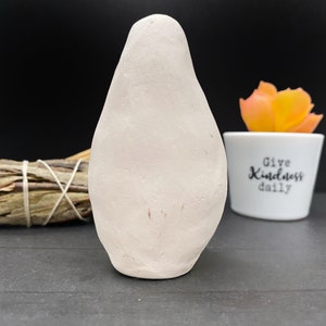 Puede incluir: Un objeto decorativo en forma de pera, de color beige claro, con una superficie texturizada. A la derecha, una peque&ntilde;a maceta de cer&aacute;mica blanca con una suculenta naranja y amarilla y el texto "Give Kindness daily". A la izquierda, un manojo de hierbas secas.