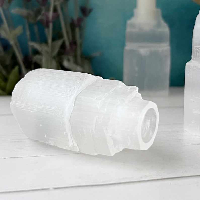 2 Selenite Iceberg Mini Candle Holder for Ritual Candles, Chime Candle Holder, Selenite Candle Holders for Spells, Candle Magic, Meditation image 5