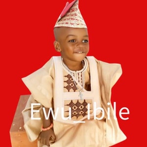 Three-piece African Brocade Boys' outfit for birthdays, weddings, school cultural events and photo shoot . FREE HAT