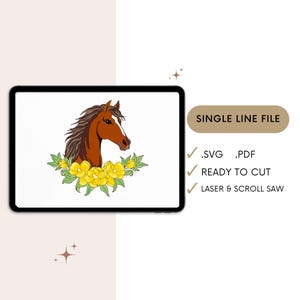 SVG Single line equestrian and floral laser file