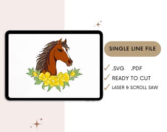 SVG Single line equestrian and floral laser file