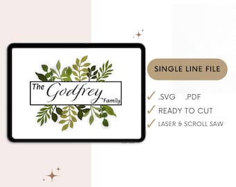 SVG Single line Greenery Frame. Laser File.