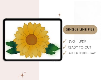 SVG Single line sunflower floral. Laser File. Nursery sign-laser