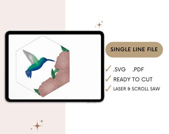 SVG Single line floral. Laser File. Humming bird & Florals laser file.