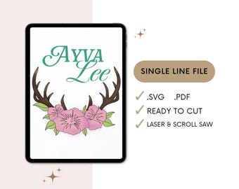 SVG Single line floral and antlers. Laser File. Nursery sign-laser