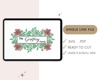 SVG Single line floral, laser file, greenery
