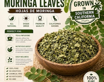 Dried Moringa Leaves | California Grown | Naturally Air-Dried | Non-GMO | No Pesticides | Herbal Tea | Superfood Leaf | Loose Leaf