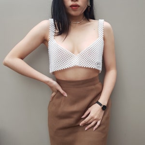 Pearl Personalized Bra Top Vintage Style Luxury Pearl Top Custom Beaded Pearl Crop Top