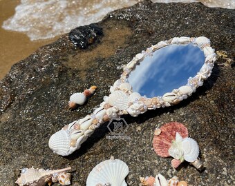 mermaid shell mirror ❤︎ シェルミラー マーメイド Mermaid on Seashell with Kelp Hand Mirror Vanity Beauty