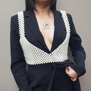 Top corto con perline di perle personalizzato, reggiseno personalizzato in stile vintage, gilet di perle di lusso