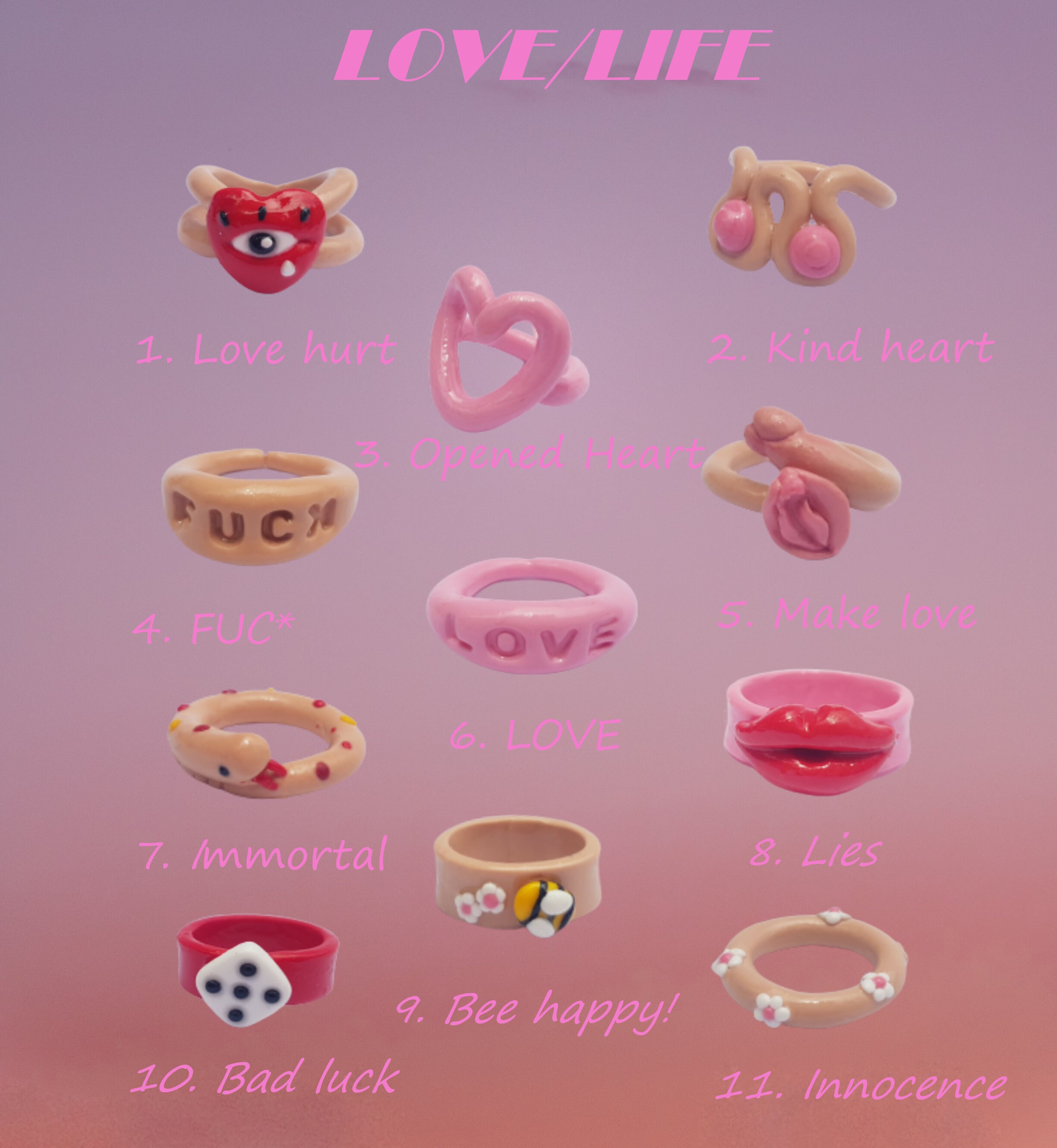 Polymer Clay Ring Snake Heart Lips Bee Flower Evil Eye Rings Etsy