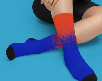 Orange and Blue Ombre Crew Socks, Unisex Fan Apparel